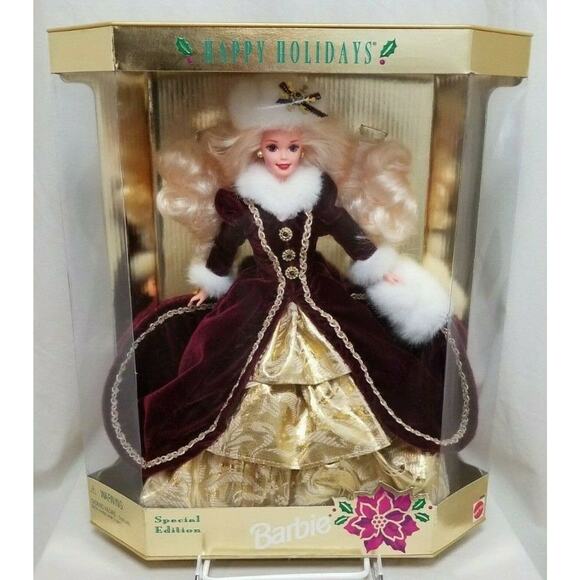 VTG 1996 Holidays SPECIAL EDITION Barbie Doll 15646 Red Gold Faux Fur Trim Hat - Picture 1 of 12